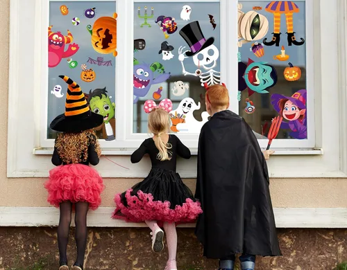 Vista 5 de BAYLAY Adhesivos para ventanas de Halloween, 10 hojas de decoración de ventanas de Halloween de doble cara para Halloween y ventanas