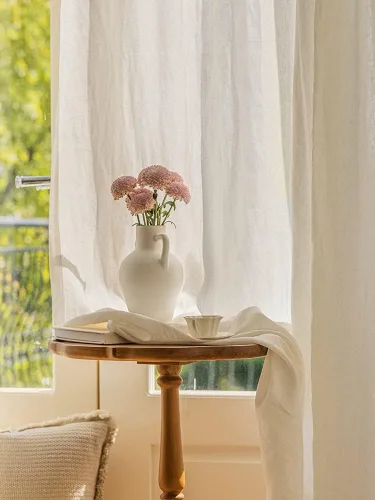 Vista 32 de Cortinas semitransparentes de 100 % lino para sala de estar, juego de cortinas largas plisadas de estilo bohemio neutro para decoración de casa