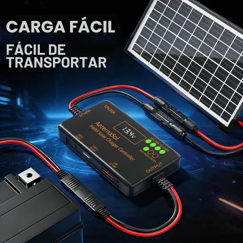 Vista 9 de Controlador de carga solar PWM 12V 20A para LiFePO4, AGM, batería de gel