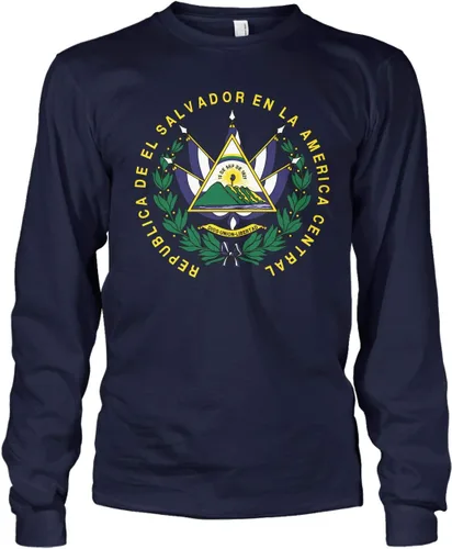 Vista 7 de Cybertela Camiseta de manga larga con escudo de armas de El Salvador para hombre Negro