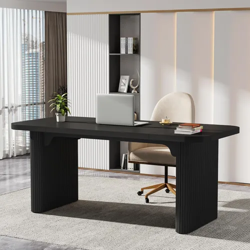 Vista 9 de Tribesigns Escritorio ejecutivo de 62 pulgadas, escritorio grande para computadora de oficina con doble pedestal, mesa rectangular de estilo moderno