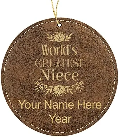 Vista 7 de LaserGram Personalized Christmas Ornament, World's Greatest Niece, Faux Leather, Custom Laser Engraved Gift Idea (Round Shape, Black with Gold)