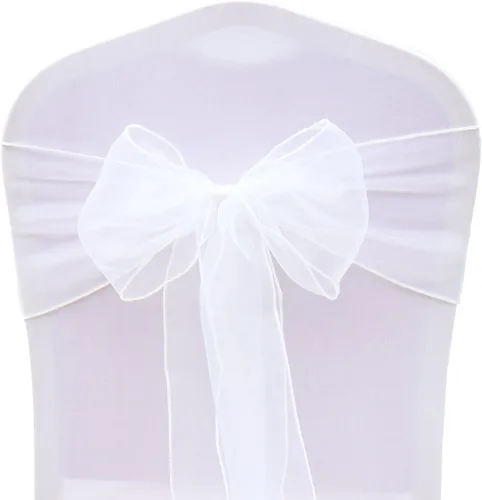 Vista 9 de 50 bandas de organza para silla para decoración de bodas, banquetes, fiestas, eventos, suministros para silla, lazos, bandas de cubierta - blanco
