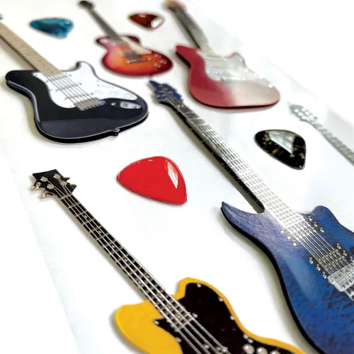 Vista 3 de Paper House Productions Hoja de calcomanías troqueladas para álbum de recortes dimensional y papel de aluminio, guitarras Rockin, paquete de 3