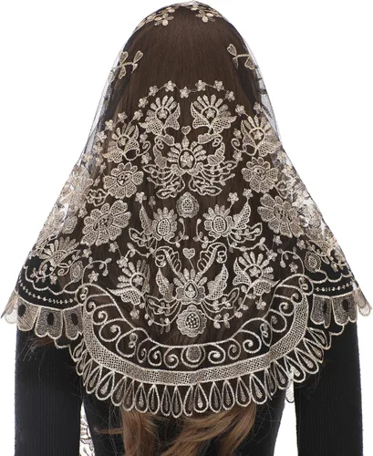 Vista 11 de Bozidol Velos de Mantilla de Capilla Católica en Triángulo - Bufanda Corta de Embroidería de Camelia para Misa Latina, Velo de Iglesia de Encaje