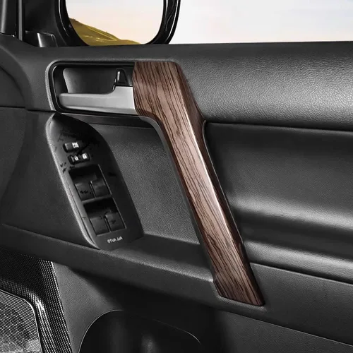 Vista 4 de Manija de puerta con textura de madera para Toyota Land Cruiser Prado 150, panel de elevación de ventana Lc150 2010-2022, accesorios