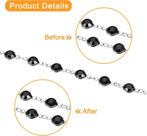 Vista 3 de uxcell Cadena de diamantes de imitación negros de 5 yardas a granel con cadena de latón chapada en plata para hacer joyas, manualidades, pulseras