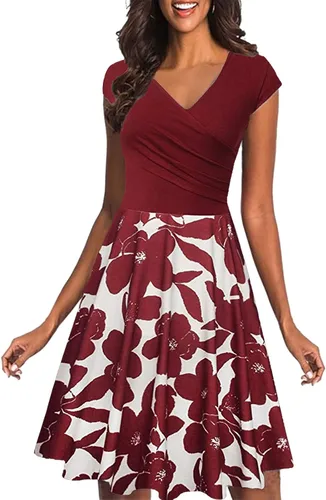 Vista 2 de hamovessi Vestido para mujer vestido de verano con cuello en V manga corta cintura alta estampado floral casual holgado vestido midi para fiesta
