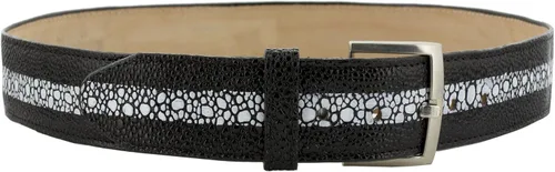 Vista 3 de EL PRESIDENTE Mens Black Stingray Print Leather Western Cowboy Belt Silver Buckle