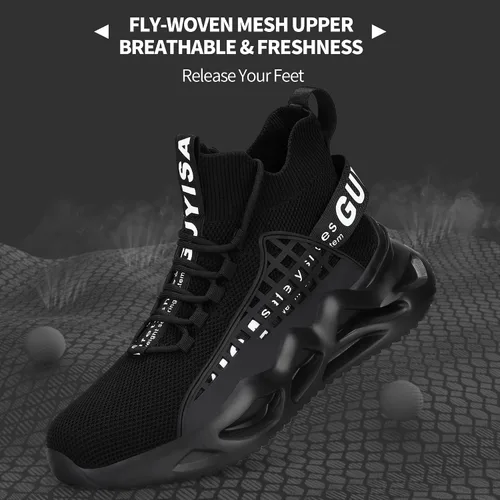 Vista 4 de KGJIANDA Steel Toe Shoes for Men Safety Industrial Boots Shoes Lightweight and Durable High Top Sneakers Breathable Construction Socks Shoes for