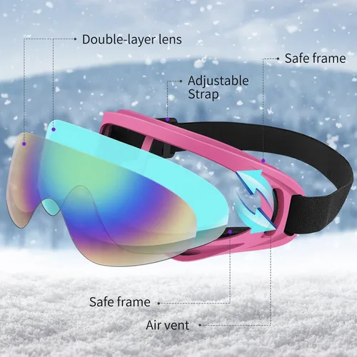 Vista 3 de Paquete de 4 gafas de nieve para esquiar, gafas de nieve para hombres, mujeres, niños, jóvenes, adultos, niños y niñas, gafas de snowboard