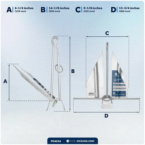 Vista 8 de Five Oceans Fluke - Anclaje para barco, acero galvanizado, anillo deslizante, anclajes de lancha de alta resistencia para kayak, bote, tabla