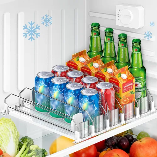 Vista 9 de Organizador de bebidas negro de 6 filas para refrigerador, 3ª generación, organizador de refrigerador y almacenamiento, deslizador automático