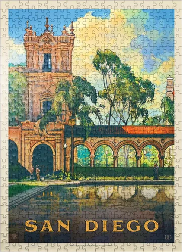 Vista 8 de MyPuzzle San Diego, CA: Balboa Park, póster vintage, rompecabezas prémium de 100 piezas para adultos