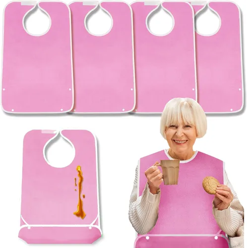 Vista 11 de Paquete de 4 baberos de tela de rizo para adultos con atrapamigajas, baberos para adultos lavables y ajustables, unisex, para hombres, mujeres