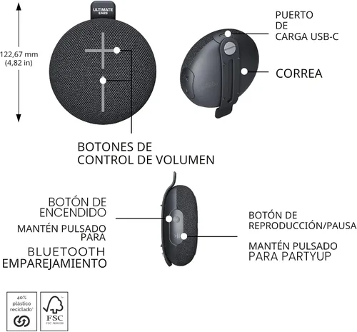 Vista 7 de Ultimate Ears MINIROLL Altavoz Bluetooth impermeable - Negro suave