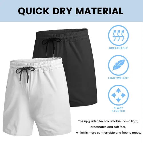 Vista 3 de COOFANDY - Paquete de 2 pantalones cortos de entrenamiento para hombre de 7 pulgadas, de secado rápido, pantalones cortos deportivos ligeros