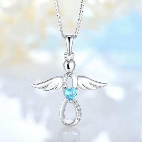 Vista 2 de FJ Collar de ángel infinito para mujer, collar de amuleto de ángel de la guarda de Brithstone