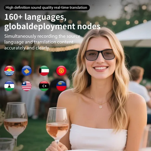 Vista 3 de Lentes inteligentes AI, admiten traducción en tiempo real en 169 idiomas con aplicación, micrófono y altavoces de sonido de oído abierto, traductor