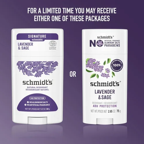 Vista 4 de Schmidt's Desodorante vegano sin aluminio lavanda y salvia con protección contra olores las 24 horas, para mujeres y hombres, ingredientes