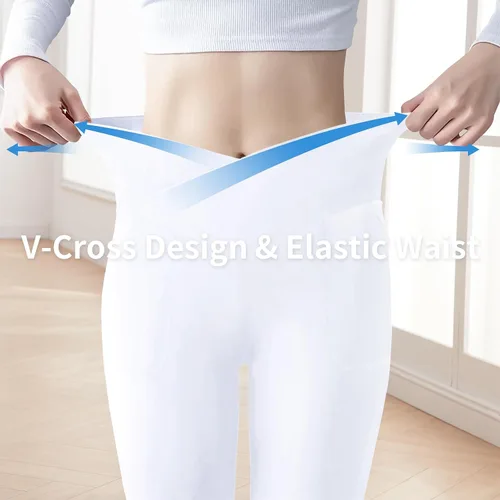 Vista 3 de Leggings para niñas, pantalones acampanados cruzados con bolsillos, color negro, suaves, elásticos, de cintura alta, para niños, yoga, danza