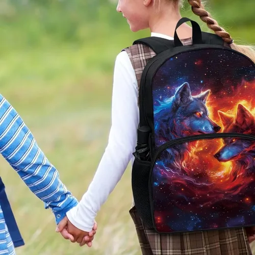 Vista 5 de American Flag Fire Galaxy Pattern Kids Backpack for Boys Girls Elementary Students Bookbag Middle School Bag Lightweight Children Travel Bag