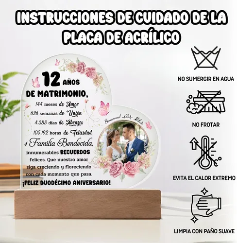 Vista 4 de Regalos para Bodas Personalizadas 12 Años, Lámpara Con Foto Personalizada, Regalos De Navidad para Mujeres, Regalos 12 Aniversario De Bodas Para