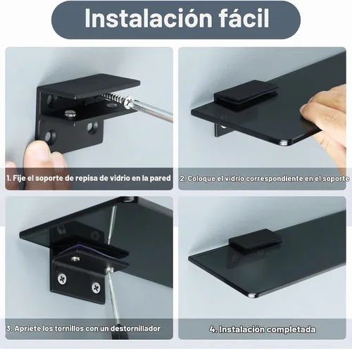 Vista 8 de Alise Soportes de estante de vidrio negro, abrazaderas de vidrio ajustables para ducha, soporte de abrazadera resistente, soportes de acero