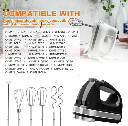 Vista 2 de Batidores de mano accesorios para batidor Kitchenaid, batidor, gancho de masa, varilla de mezcla, mezcladores de mano de acero inoxidable