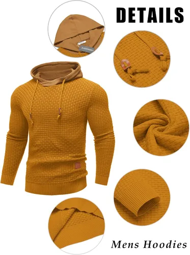Vista 21 de COOFANDY Sudadera con capucha para hombre, casual, de manga larga, con cordón, de punto gofre, ajustada