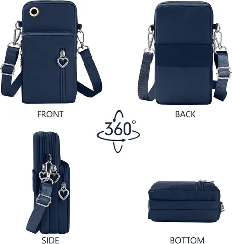 Vista 5 de Bolso cruzado para teléfono para mujer, bolso cruzado pequeño de nailon para hombro, bolso de brazo, bolso para teléfono celular, con puerto