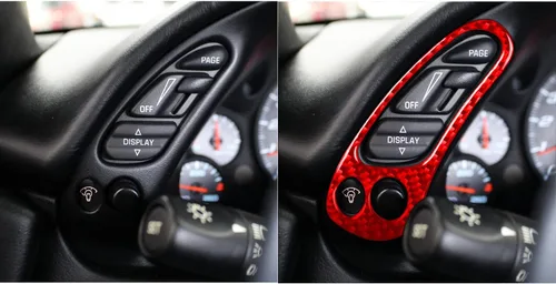 Vista 5 de 2 unids/set rojo interior del coche para Corvette C5 Accesorios tablero multifunción botón marco fibra de carbono cubierta Trim para Chevrolet