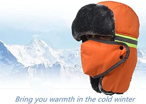 Vista 6 de Sombrero de esquí de invierno para hombres y mujeres, sombrero de soldado ruso cálido con máscara resistente al viento para esquí al aire libre