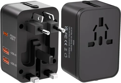 Vista 10 de Adaptador de enchufe de viaje con 2 USB A+1 USB C, adaptador de viaje universal todo en uno, convertidores de corriente, cargador de pared