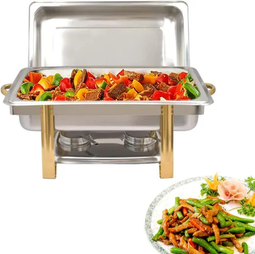 Vista 6 de Recipiente de calentamiento de acero inoxidable de 9 L, calentador de alimentos, calentador de alimentos, estufa de buffet rectangular