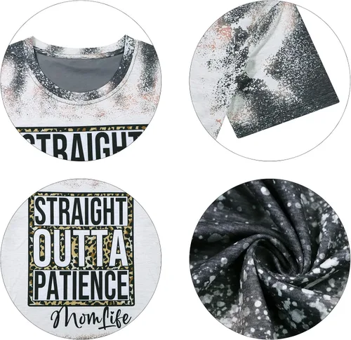 Vista 4 de Mom Life - Camiseta de leopardo blanqueada para mujer, con texto en inglés "Straight Outta Patience
