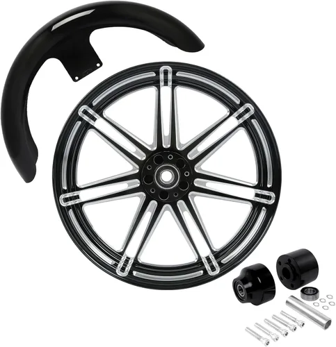 Vista 46 de TCMT Llanta de rueda delantera de 21", buje de rueda de brida de doble disco con guardabarros delantero negro sin pintar, compatible con modelos