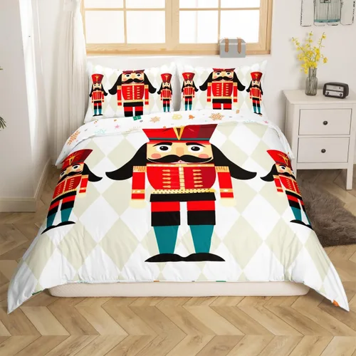 Vista 24 de Erosebridal Juego de ropa de cama de Navidad escandinavos gnomos de Papá Noel, funda de edredón de Papá Noel nevando para niños y niñas, funda