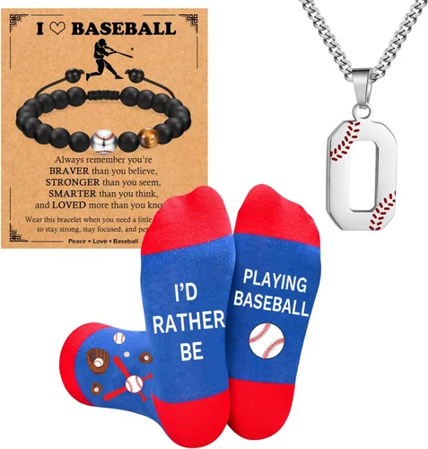 Vista 12 de Juego de regalos de béisbol, collar de fútbol con letras A-Z para hombres, calcetines de béisbol y pulseras de béisbol para amantes del béisbol