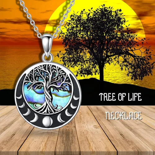 Vista 18 de ONEFINITY Collar de plata de ley 925 con diseño de árbol de la vida con colgante de nudo celta de concha de abulón para mujer