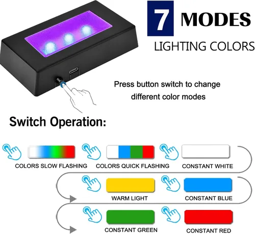 Vista 2 de IFOLAINA Base de luz LED, soporte de exhibición rectangular multicolor para arte de cristal, pedestal iluminado que cambia de color, pequeña base