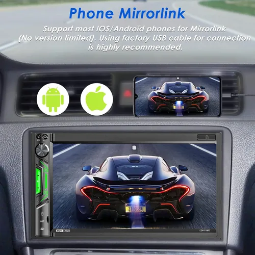 Vista 2 de Estéreo de coche Bluetooth de doble din: receptor de audio de coche con pantalla táctil LCD de 7 pulgadas - Mirrorlink MP5 Radio para coche con AM