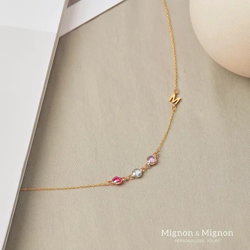 Vista 6 de MignonandMignon Collar personalizado con piedra natal, joyería familiar personalizada con iniciales, regalo de amistad para mujeres, mejor amiga