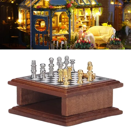 Vista 5 de Juego de ajedrez en miniatura, muebles de casa de muñecas de regalo, decoración de mini colección para el hogar