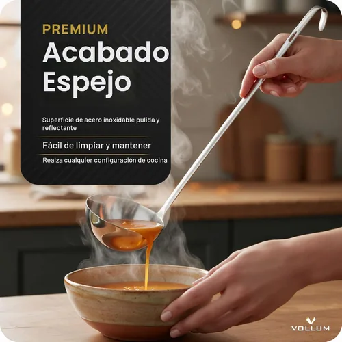Vista 5 de Vollum Cucharón de acero inoxidable de 1 pieza, acero inoxidable grueso comercial resistente, 4 onzas