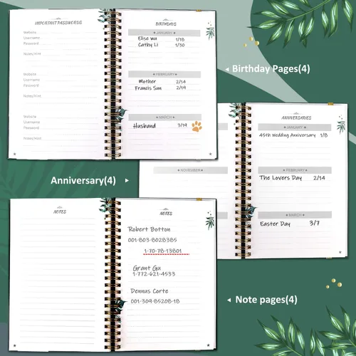 Vista 5 de JUBTIC Libreta de direcciones de tapa dura con pestañas alfabéticas, libreta de direcciones encuadernada en espiral con páginas rellenables, libreta