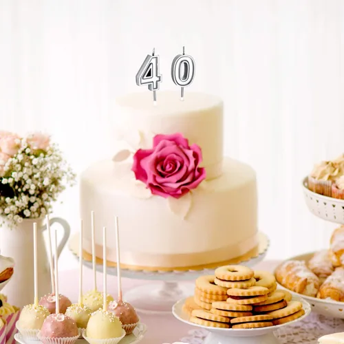 Vista 5 de Frienda Velas de cumpleaños número 40, velas del número 40, decoración de pastel de feliz cumpleaños para hombres y mujeres, aniversario, fiesta