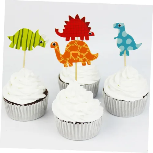 Vista 7 de 96pcs Dinosaur Cake Topper Paper Decoration Insert for Party