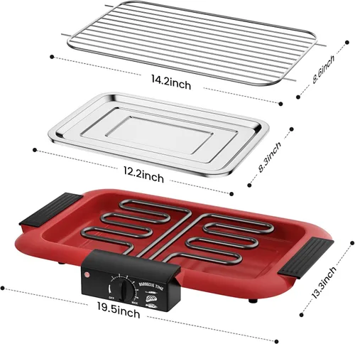 Vista 3 de Parrilla eléctrica para barbacoa, sin humo, antiadherente para interiores y exteriores, 2000 W, doble tubo de alta potencia, portátil, extraíble