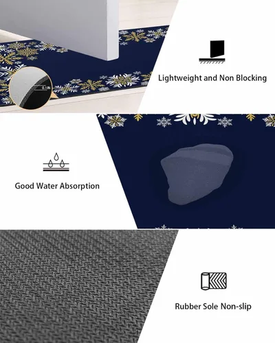 Vista 3 de Tapete de baño de Navidad para bañera, antideslizante, de secado rápido y absorbente, tierra de diatomeas, fregadero de cocina, lavable, color azul